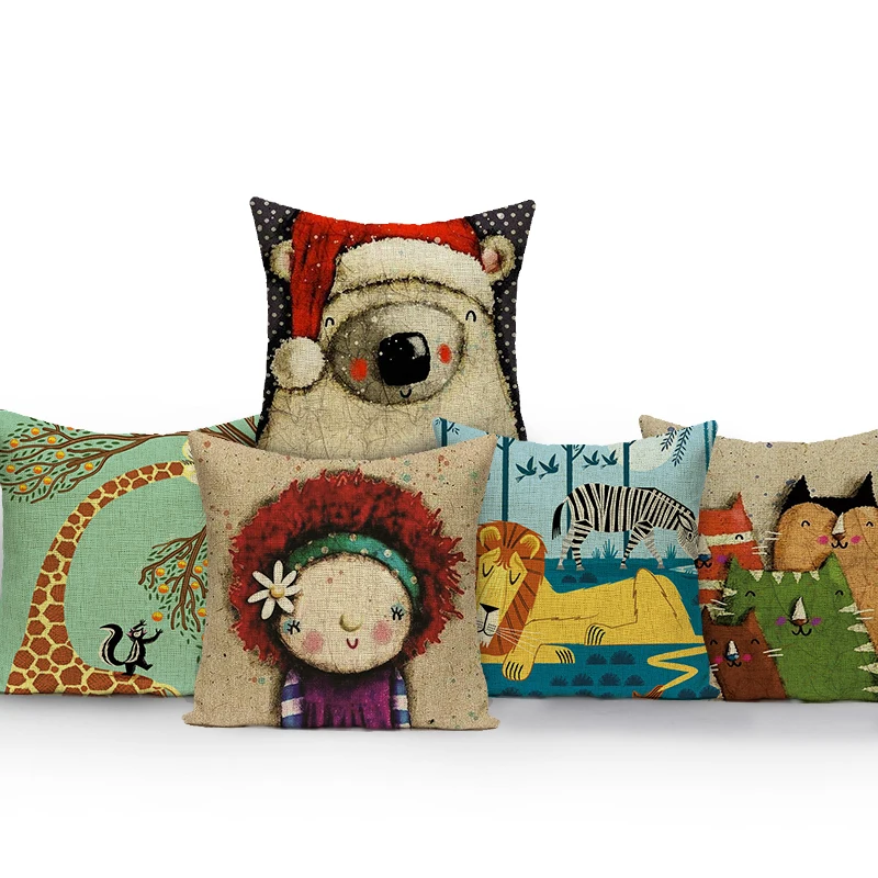 Мультфильм животных Подушки комплект хлопкового белья попугай Лев ящерица