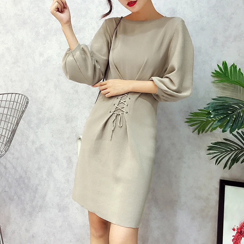 2017 Новинка осени женские универсальные Талия ремешок тонкий Фонари рукав с