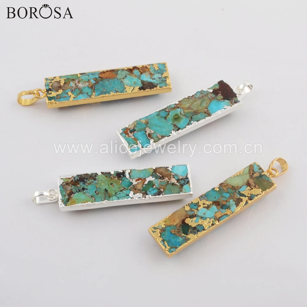 BOROSA 5 шт. прямоугольная Золотая медь натуральная бирюза граненый кулон