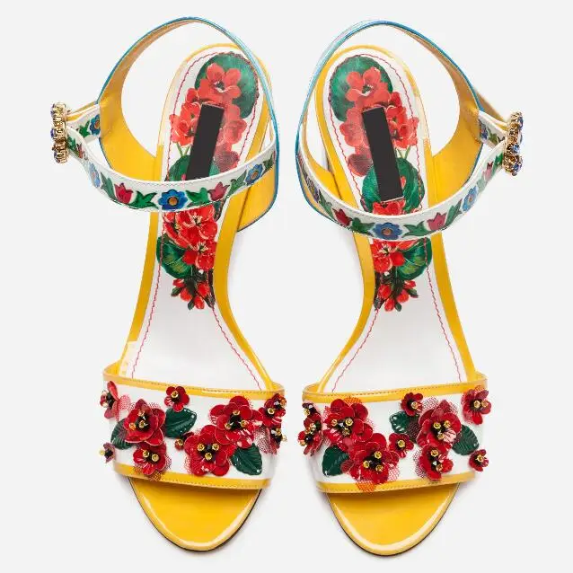 Женские богемные летние босоножки Украшенные бусинами Цветочная аппликация