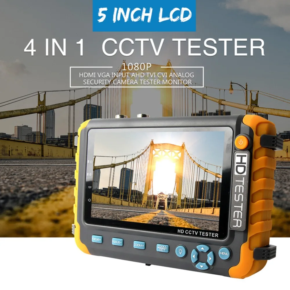 1080 P/5MP 4 в 1 CCTV Тест er 5 дюймов lcd цветной экран AHD TVI CVI тестер аналоговых камер