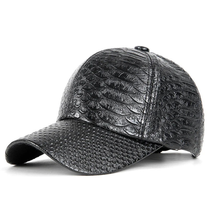 

Newest Crocodile Leather Man Cap Solid Black Baseball Caps Women Outdoor Casual Brand Spring and Autumn Dad Hat 2019 Fashionable