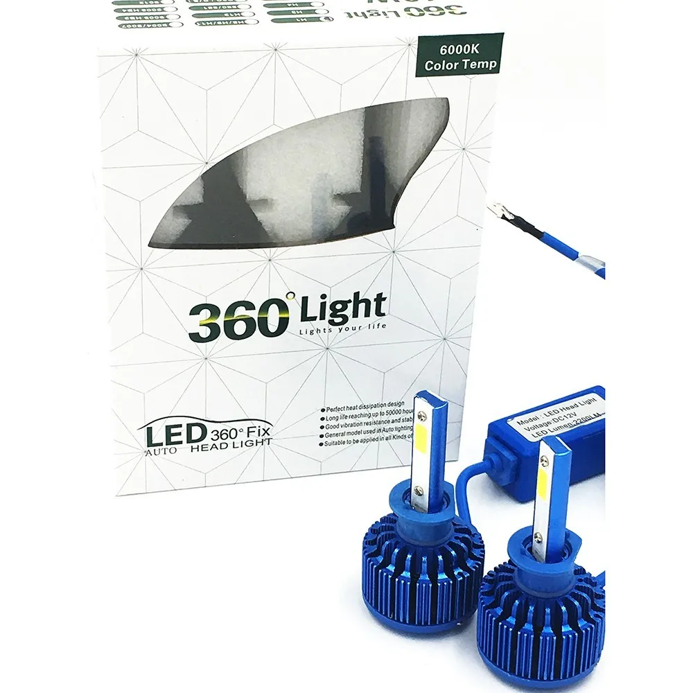 360 H1 60W 4400LM автомобильный COB светодиодный комплект фар лампы 6000K белый свет|led headlight