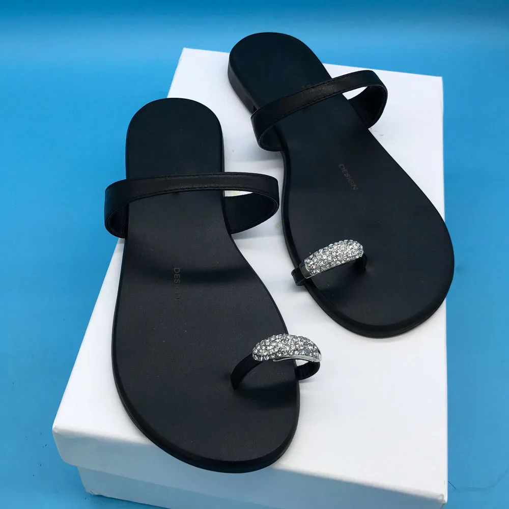 Женские шлепанцы из натуральной кожи KATHLYN WONG коровьей с кристаллами|cow leather slippers|cow
