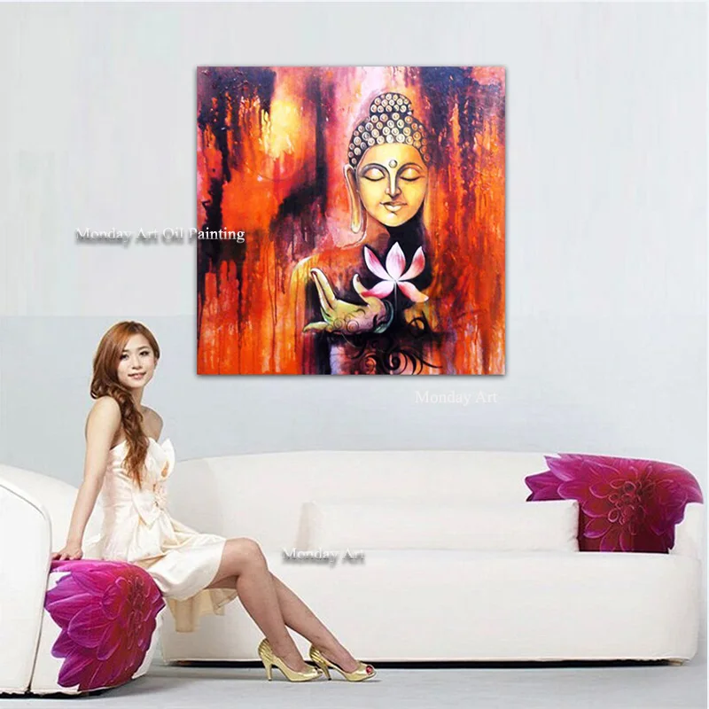 Бесплатная доставка 100% полотно ручной работы Рисунок Будды картина маслом