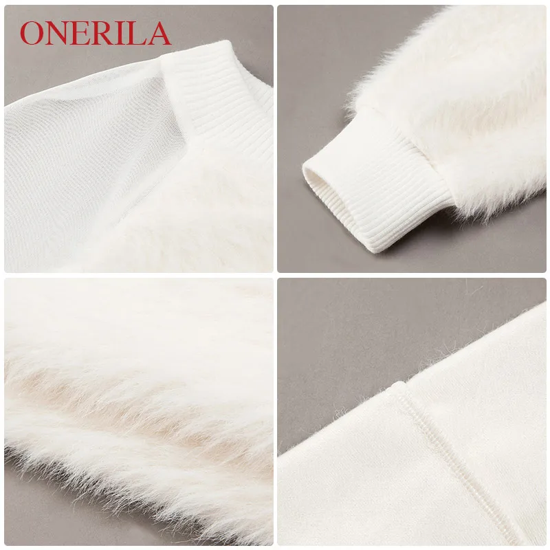 ONERILA 2018 осень зима новые модные белые Платья свитеры элегантный Для женщин с