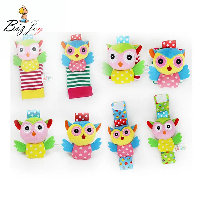 

2pcs/pair Wrist Band Rattle Foot Socks Ring Bell colorful Infant Baby Developmental Toy Plush Newborn Soft Doll dog pig lion