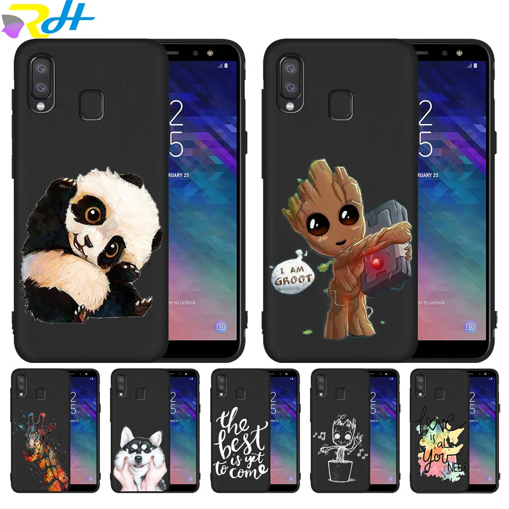 Черный ТПУ чехол для Samsung Galaxy A6 A8 Plus 2018 A10 A20 A30 A40 A50 A70 A320 A520 A720 A7 A9 Coque Etui панда Хаски |