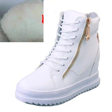 White fur SWYIVY повседневная обувь из искусственной кожи; женские кроссовки; Новинка года; теплая женская обувь на высокой танкетке; кроссовки на платформе; женская обувь белого цвета - Цвет: White fur