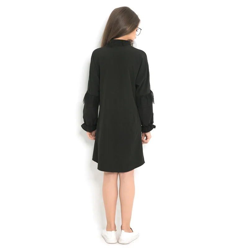 2019 модная блузка для девочек черные рубашки длинные секционные кружевные с