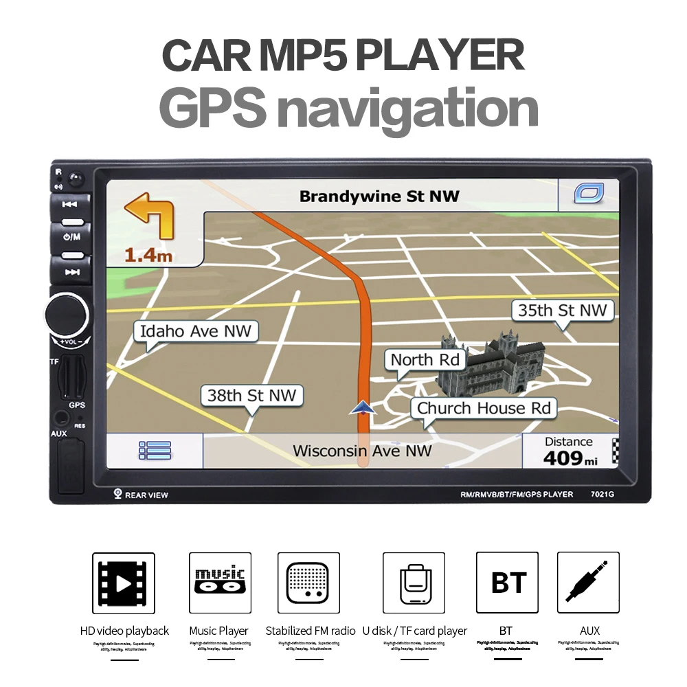 Автомагнитола 2 Din 7 дюймов 7021 ГГц mp5 плеер BT GPS навигация рулевое колесо