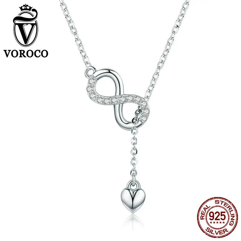Женское Ожерелье VOROCO Heart & Infinity из настоящего серебра 925 пробы ювелирные украшения