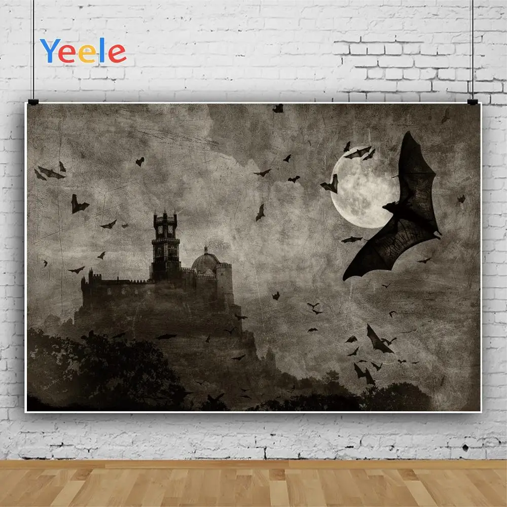 Yeele Хэллоуин Ночь Луна темные облака замок с летучими мышами фотографии фоны