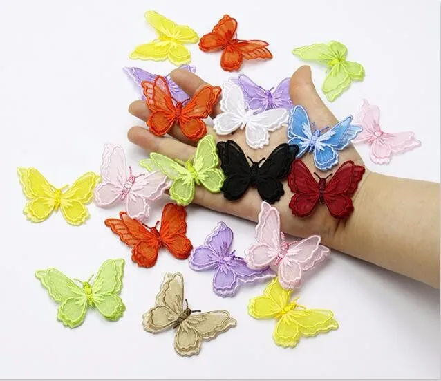 10 шт./лот 3D Двойная Бабочка вышивка самоклеющаяся кружевная ткань аппликация