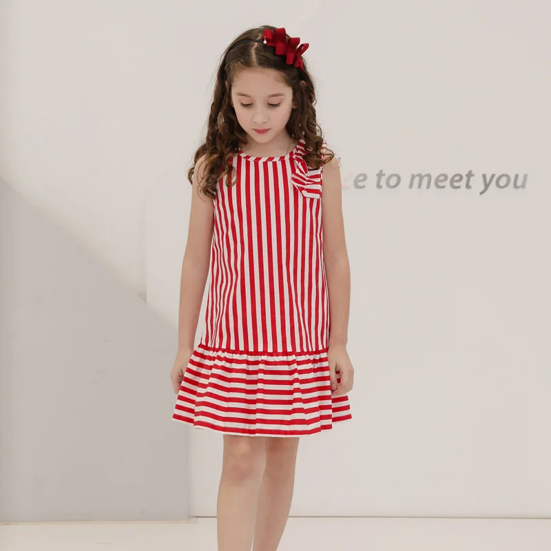 CANDYDOLL Summer Girls Dress Sleeveless Classic Striped Stitching Two-color Dresses 100% Cotton Kids Clothes for 4 5 6 7 8 9 10y | Детская