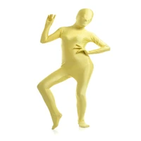 scf034 yellow spandex nylon lycra fetish zentai suit full body unisex second skin transparent tight