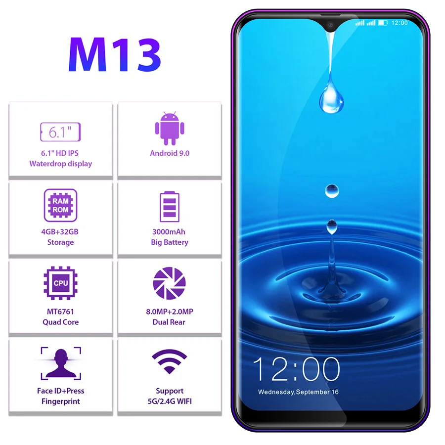 Мобильный телефон LEAGOO M13 4 ГБ ОЗУ 32 ПЗУ Android 9.0 6 1 дюймовый экран Waterdrop MTK6761 четыре