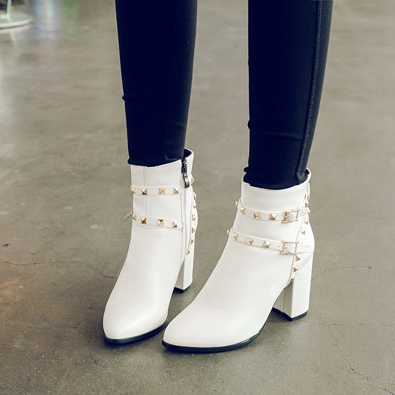 Зимние женские ботильоны 2016 модные винтажные средний каблук весенние осенние