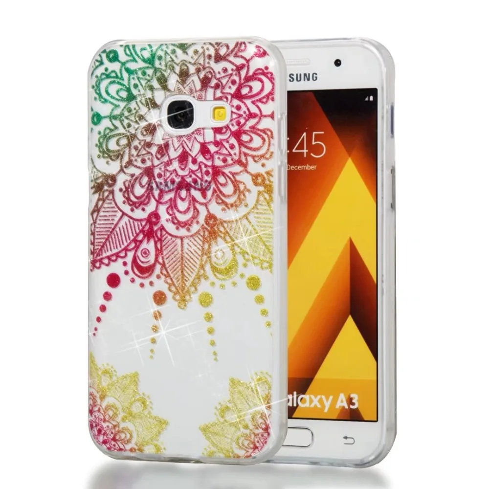 Цветочный силиконовый чехол Модный Блестящий Мягкий из ТПУ для SAMSUNG Galaxy A3 (2017) SM