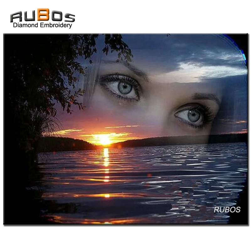 RUBOS Full DIY 5D Diamond Painting Sunset Sea Eyes Embroidery Ribbons Pictures Of Rhinestones Craft Hobbies Wall Sticker | Дом и сад