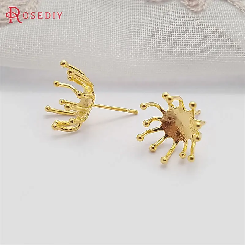 Wholesale Flower 12*8mm 24K Champagne Gold color Dandelion Copper Earrings Stud Diy Jewelry Findings 6 pcs(JM5605) | Украшения и