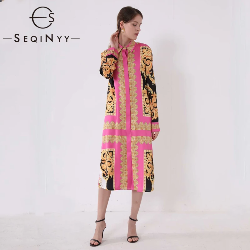 Винтажное платье SEQINYY с цветочным принтом Новинка лета 2019 модное дизайнерское