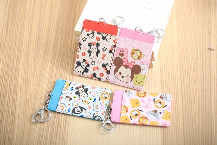 Disney мультфильм Плюшевый Tsum pu Держатели карты и ID брелок студент ID набор контроля доступа знак кожаный чехол для карт хранения набор