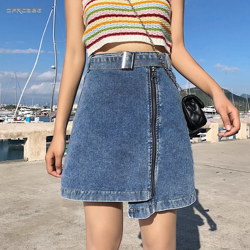 Женская джинсовая юбка с завышенной талией винтажная трапециевидная мини на