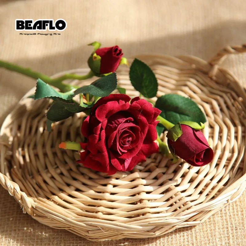 Dark Red 1 шт. искусственная бархатная Роза 3 цветок с головками DIY Шелковый цветок для вечерние украшения дома свадьбы праздника 8 цветов - Цвет: Dark Red