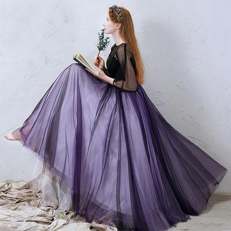 Custom Made Черный и Фиолетовый Вечернее Платье Тюль Выпускного Вечера Линия Половина