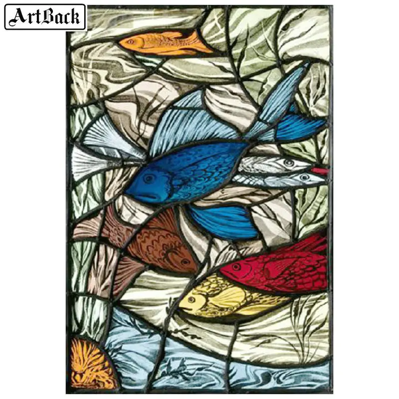 Алмазная живопись 5d сделай сам абстрактная мозаика с рыбками 3d полное