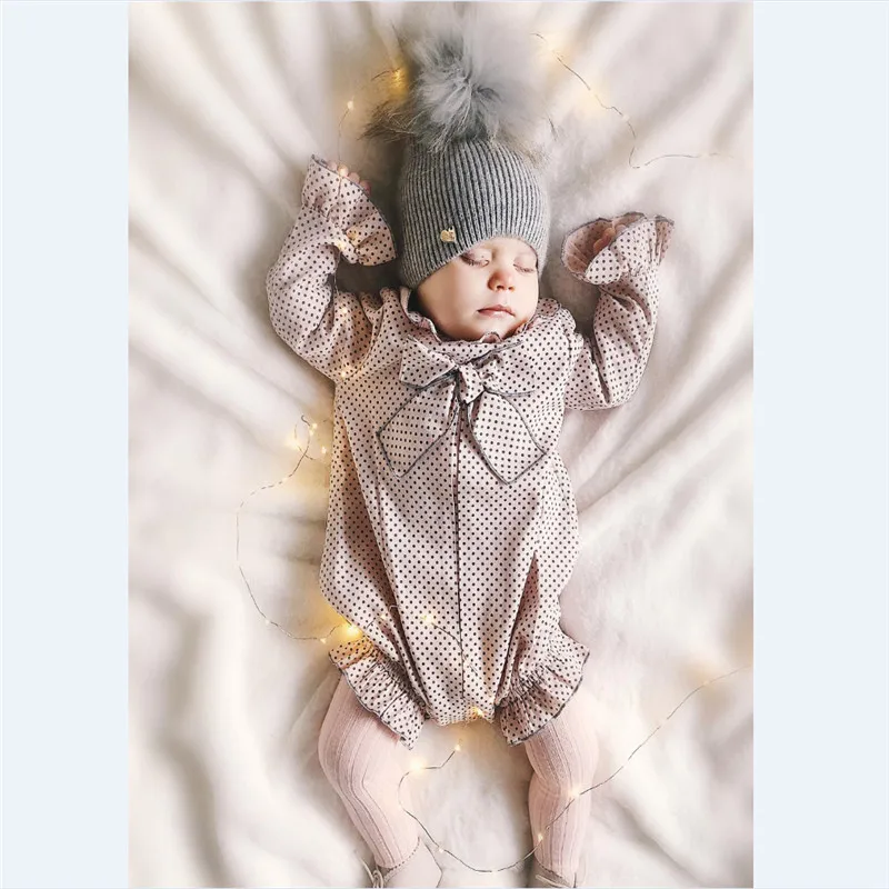 Комбинезон с длинными рукавами и бантом для новорожденных девочек комбинезон