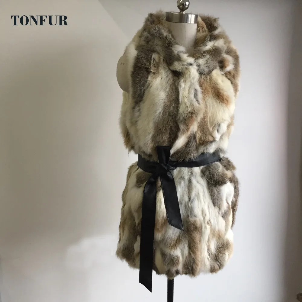 Настоящий мех кролика жилет с капюшоном женский тонкий рекс пальто зимняя