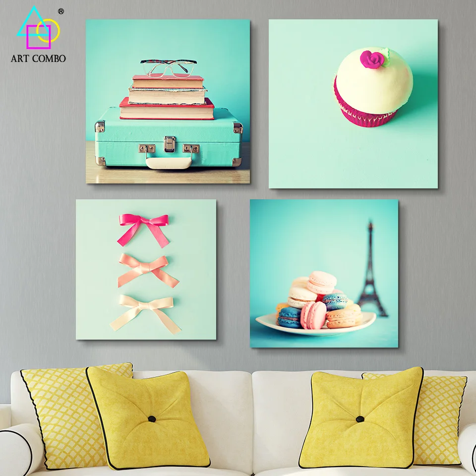 Unframed Современная Живопись ЛОМО Стиль Книги Камера Торт Бантом Печенье Дом