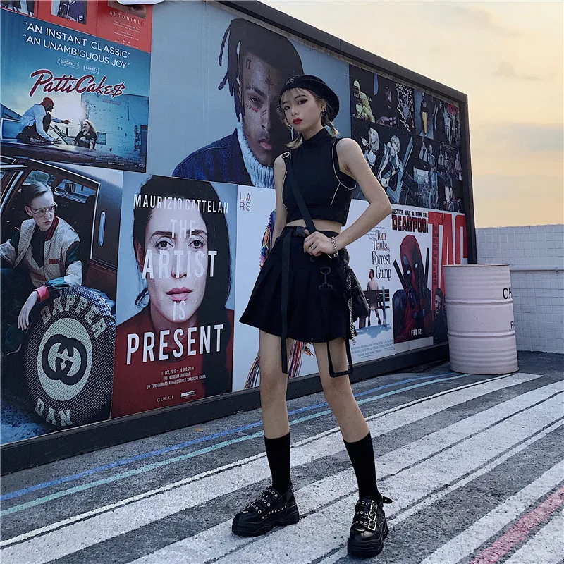 Summer Women Skirts With Belt High Waist Slim Skirts Feminina Vestidos Button High Waist Pleated Mini Skirt female leggings