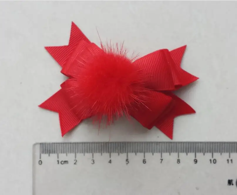 20pcs baby girl 3.5 &quot pom layer hair bows clips Fur fur pompon headwear sweet pompoms accessories Hairpins GR105 | Детская одежда и