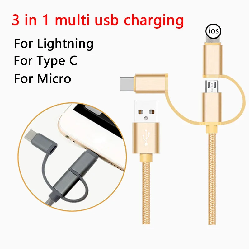 USB Кабель зарядного устройства для iphone XS X 5 6 7 мульти Зарядка 3 в 1 кабель Micro type C