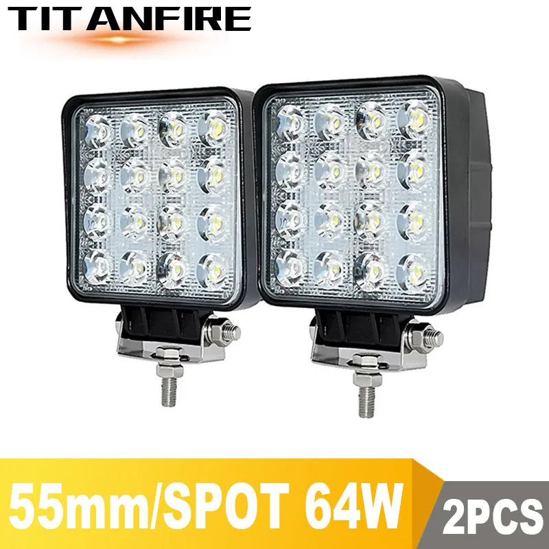 64W 2Pcs Spot DS 4x4 Светодиодный точечный/наводняющий рабочий светильник 9-30 в для автомобиля 48 Вт 6000лм 64 Вт 8000лм внедорожный светодиодный светильник для внедорожника, внедорожника, автомобиля 12 в 24 в 6000K - Цвет: 64W 2Pcs Spot
