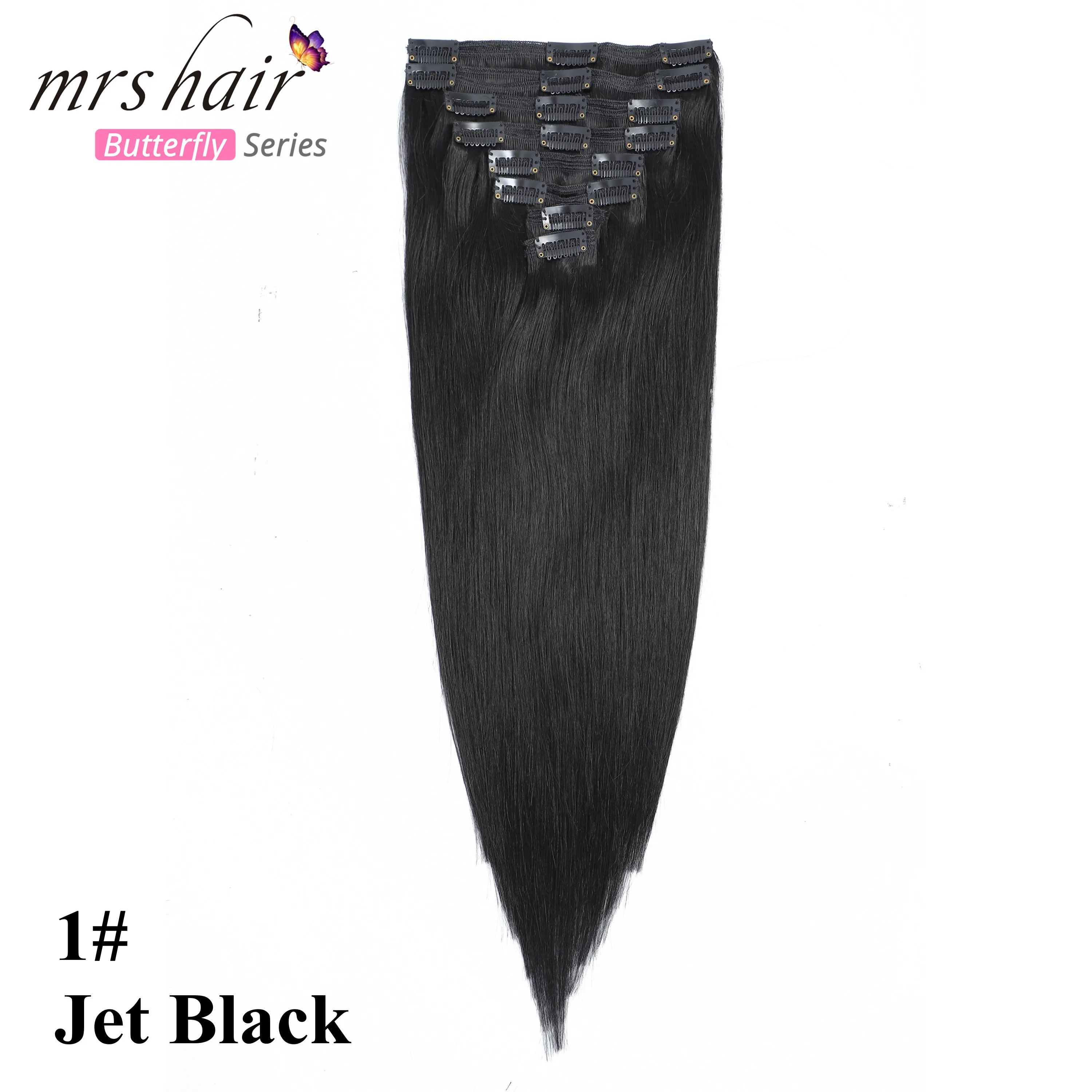 #1 MRSHAIR, 24 дюйма, человеческие волосы для наращивания на заколках, прямые, 8 шт. в наборе, машинное производство, волосы Remy на заколках, бразильские волосы блонд - Цвет: #1