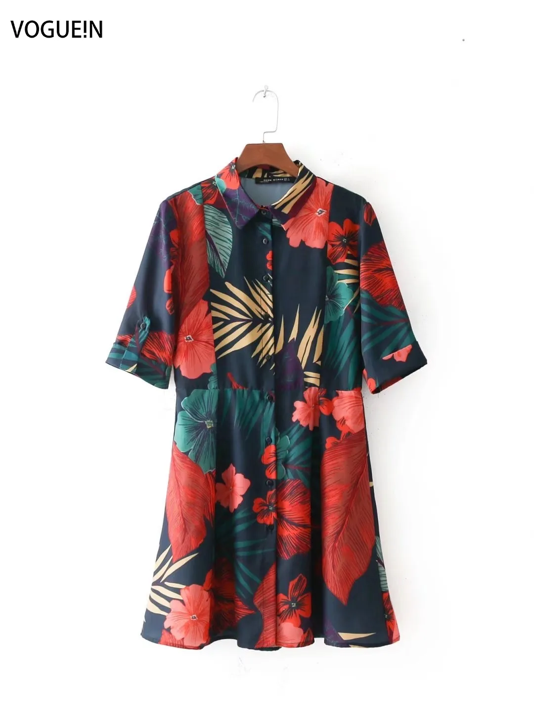 Женское повседневное мини платье VOGUEIN на пуговицах с цветочным принтом и