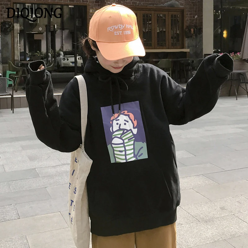 Diqiong женские толстовки с капюшоном зимние длинным рукавом модные героями