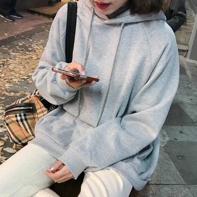 Серый Осенняя толстовка с капюшоном, зимняя одежда harajuku, Женская Толстовка в Корейском стиле, модные розовые толстовки с карманами для друзей - Цвет: Серый