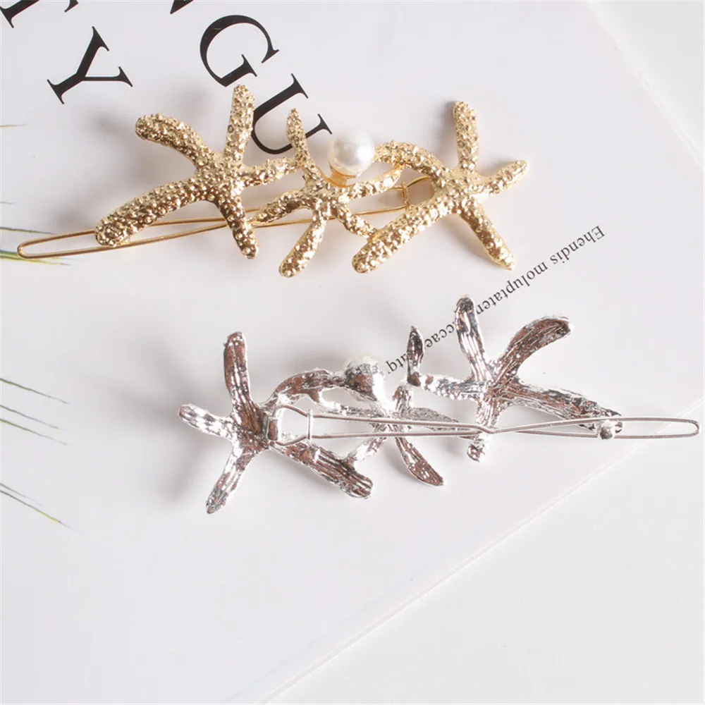 2019 Fashion Full Crystal Pearl Starfish Hairpin Hair Barrettes Accessories Large Rhinestone Clips Headwear For Women Girls | Красота и