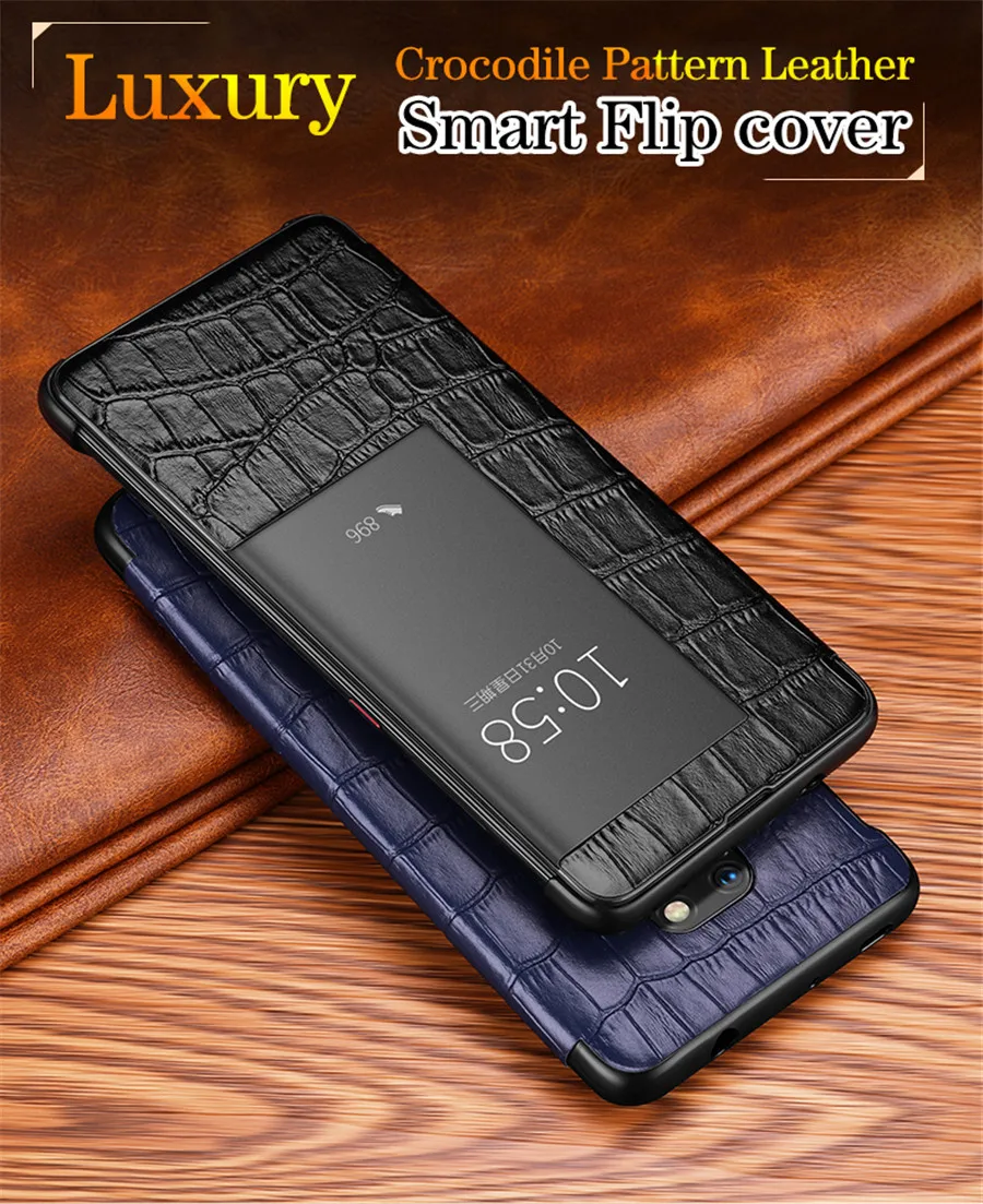 Умный флип-чехол из натуральной кожи P30pro для huawei mate 20 10 P20 Pro P30 Etui с окном для сенсорного экрана роскошный чехол с крокодиловым узором