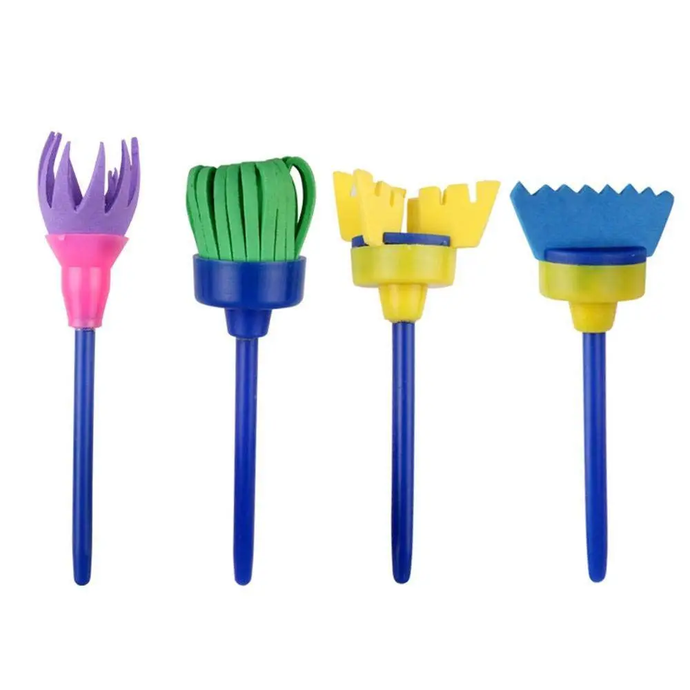 Sponge Paint Brushes for Kids 4 Pack Early Learning Drawing Painting Tools Set DIY Arts Crafts Besom | Канцтовары для офиса и