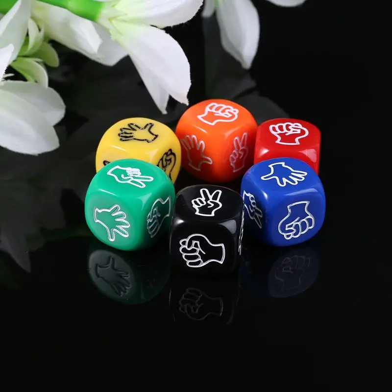 

6pcs/set Funny Drinking Game Dice Rock Paper Scissors Finger-guessing Gambling Game Toys 6-Side 20mm