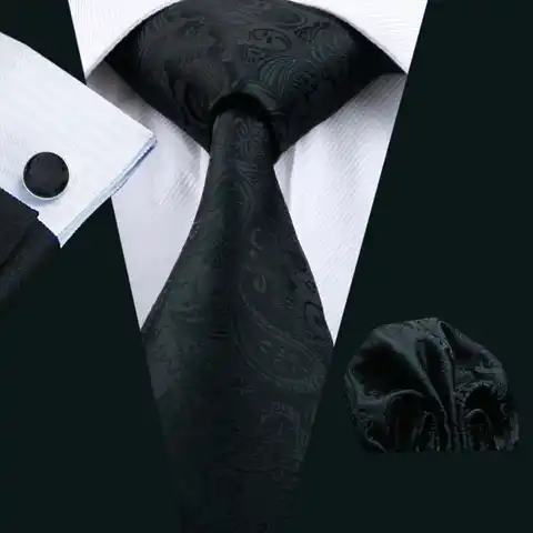 Мужской галстук из 100% шелка Barry.Wang, новые классические черные галстуки-Запонки Hanky, галстуки для мужчин, деловые Свадебные LS-823