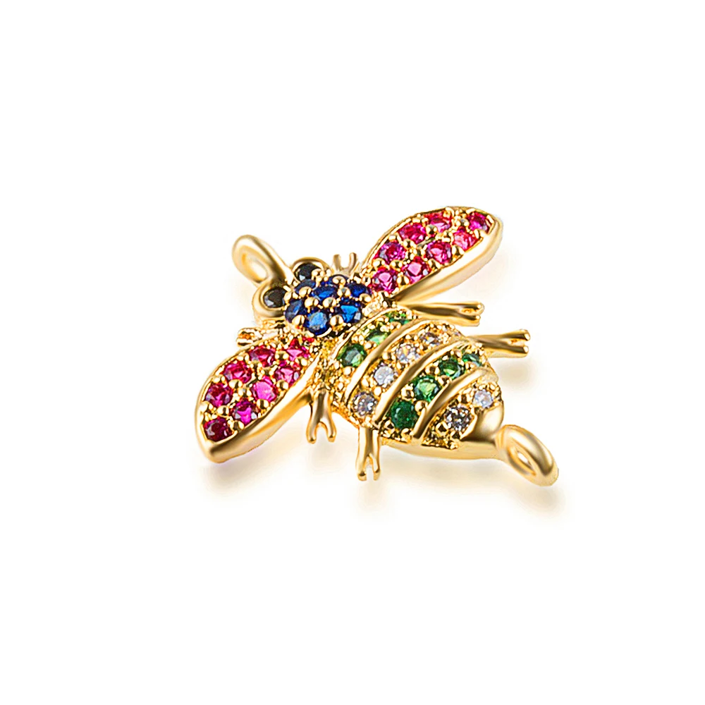 Trendy Multi Cubic Zirconia Bee Charms Connectors for Bracelet Jewelry Making Copper DIY Honeybee Beads | Украшения и аксессуары
