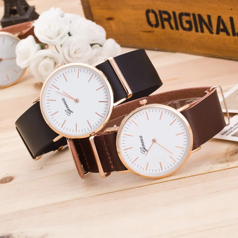 

2018 New arrival Geneva Brand Leather Watch Men Fashion Military Casual Dress Quartz WristWatch Relogio Masculino