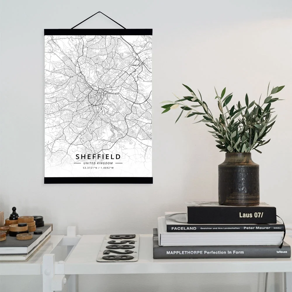 

Sheffield, United Kingdom City Map Wooden Framed Canvas Painting Home Decor Wall Art Print Pictures Poster Hanger
